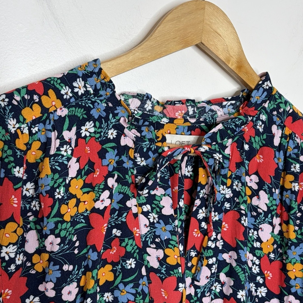 Loft Floral Blouse Top Womens L Cottagecore Preppy Career Work Office Colorful - Picture 2 of 7